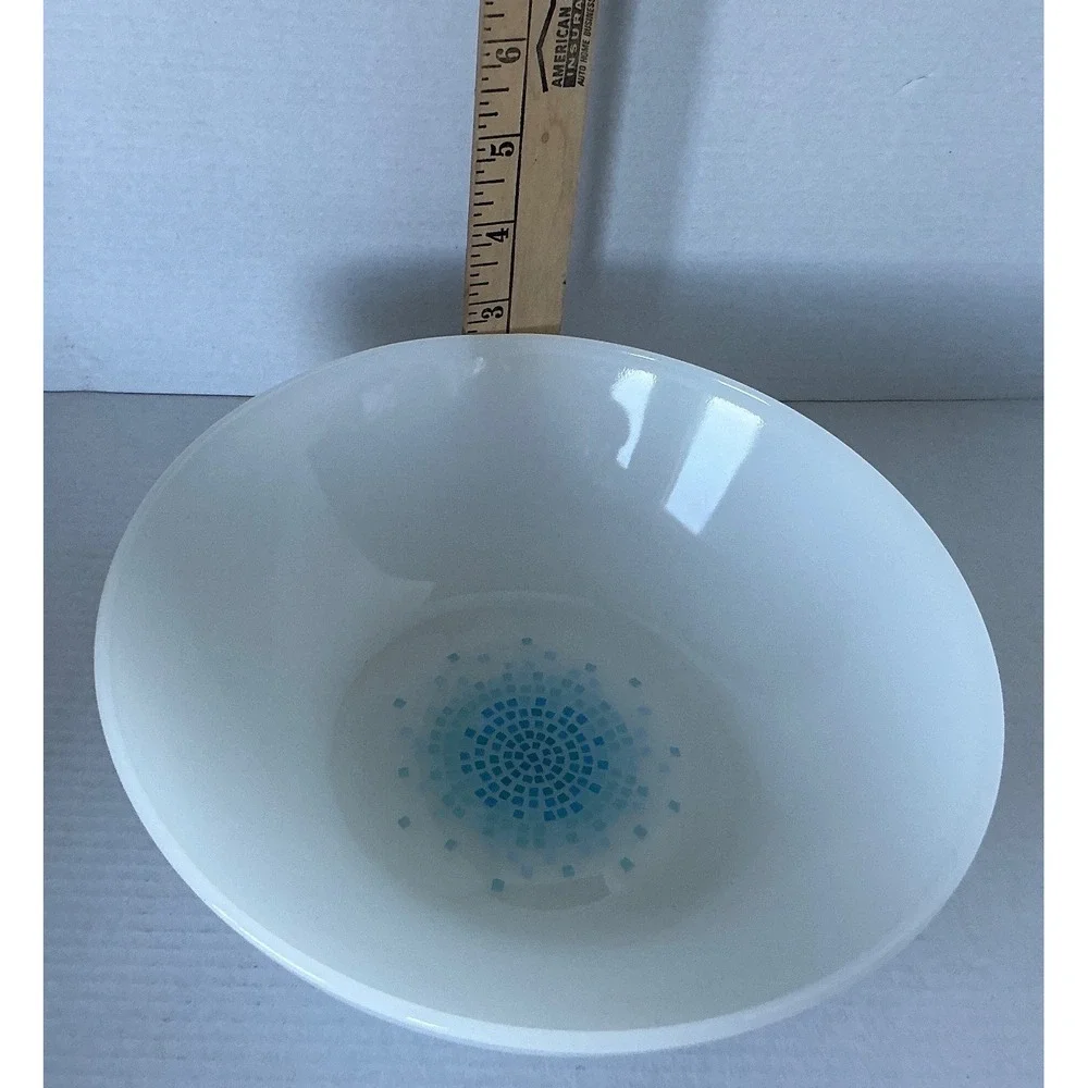 Fire-King Vintage Blue Mosaic Milk Glass Mixing Bowl 6.5 Inch Mid Century Modern